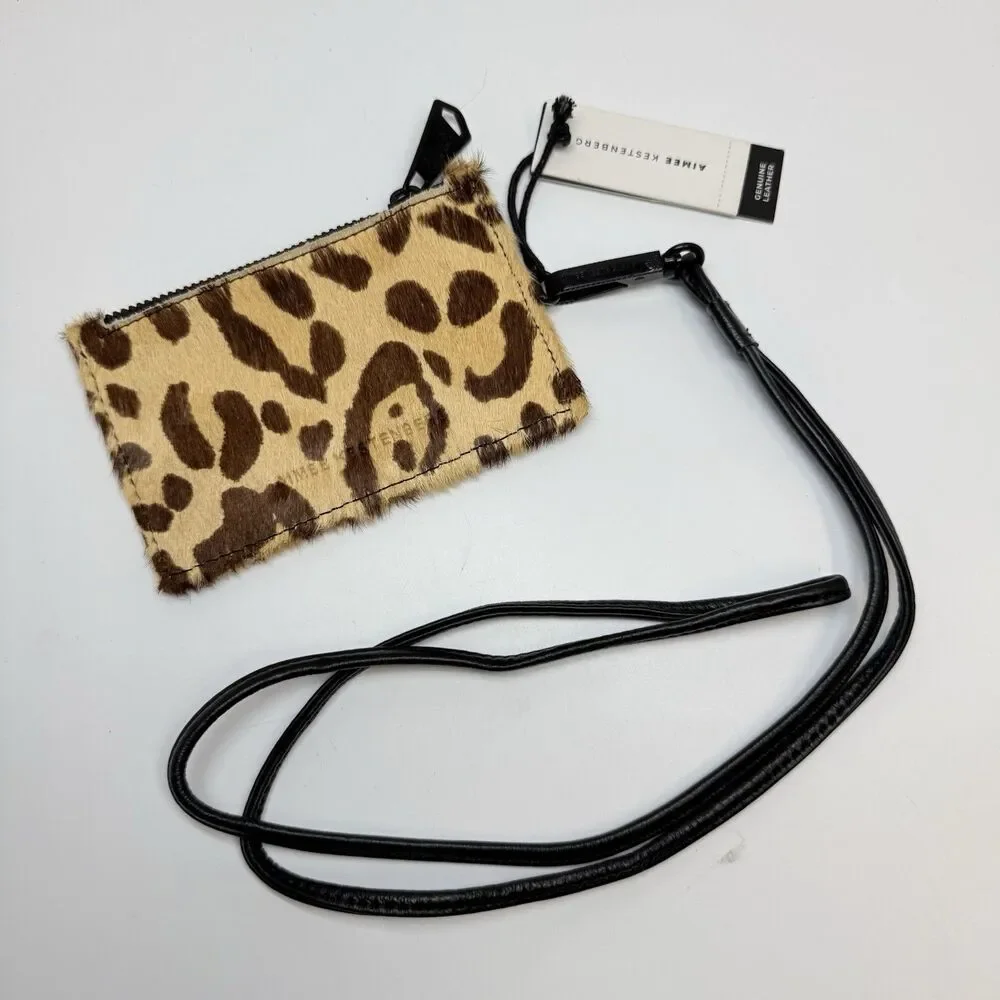 Aimee Kestenberg Lima Large Zip Lanyard In Jungle Leopard Haircalf New.
